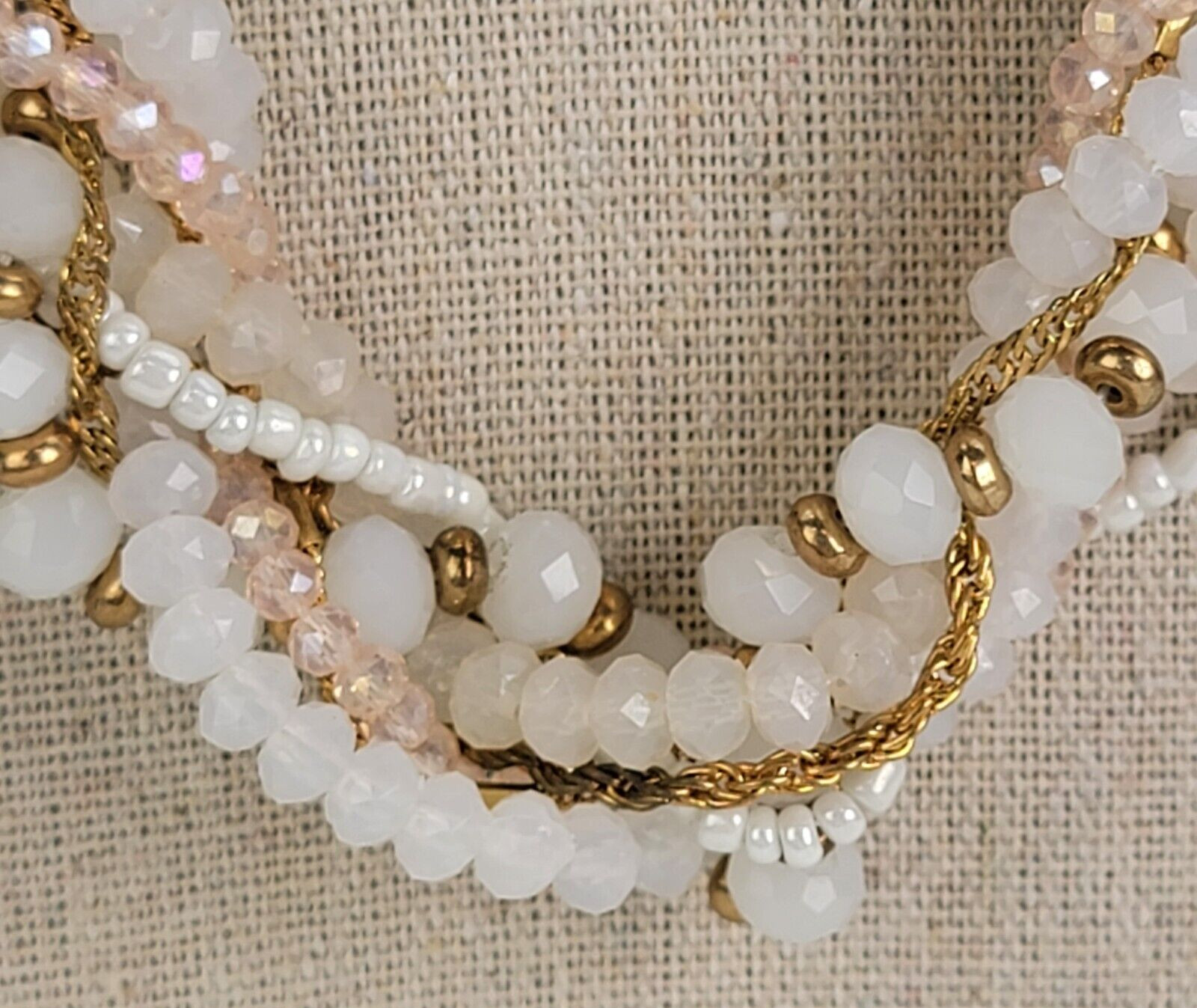 Vintage White Milky Glass Faux Pearl Torsade Necklace Twisted Multi Strand 21 in