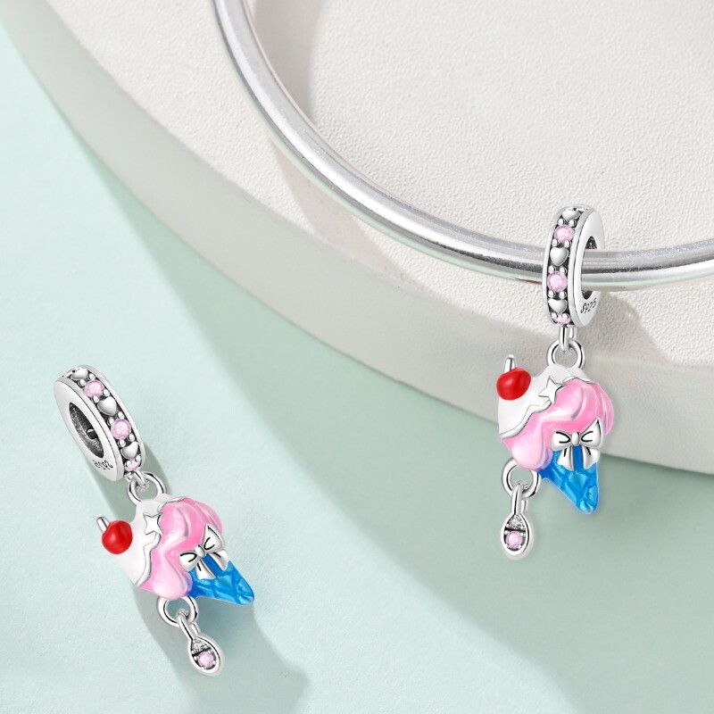 KUNSIR 925 Sterling Silver AAA CZ Ice Cream Dangle Charm For European Bracelets