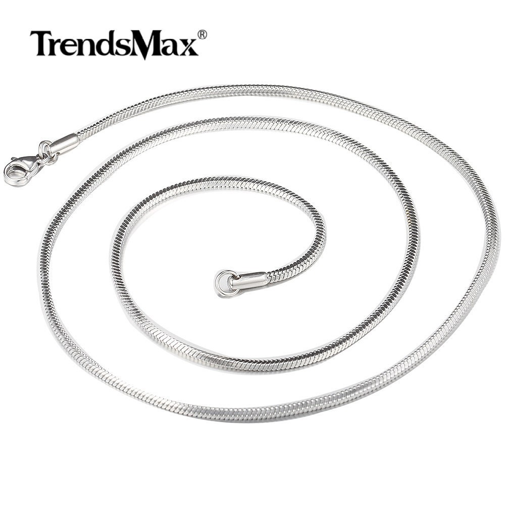0.9-2mm Silver Solid Stainless Steel Square Snake Chain Necklace Women Men Jewel