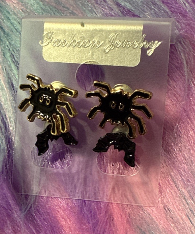 Fun Set Of Bat And Spider Halloween Earrings. Unique, Party, Cute, Festive