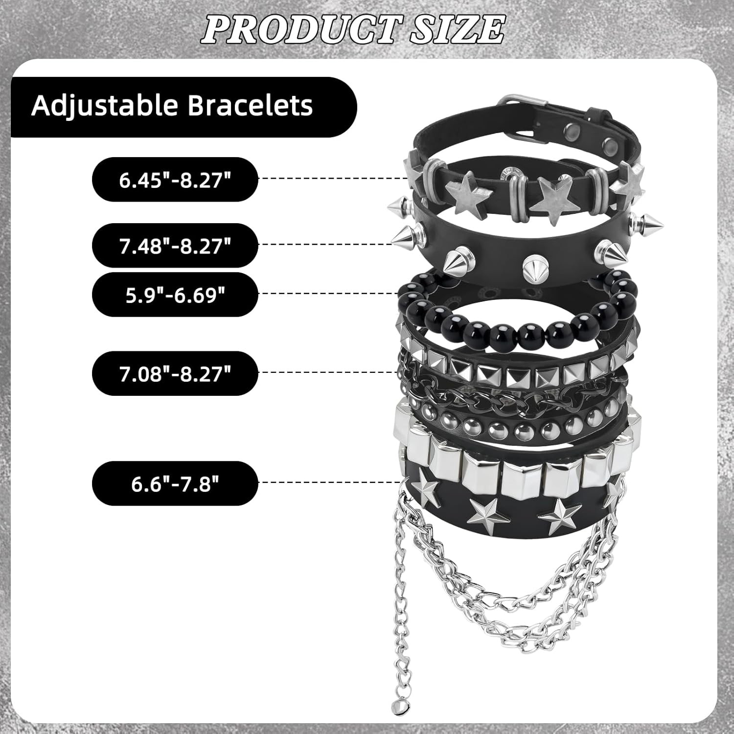Studded Spike Punk Bracelets 5 Pcs PU Leather Goth Grunge Y2K Wristband Set