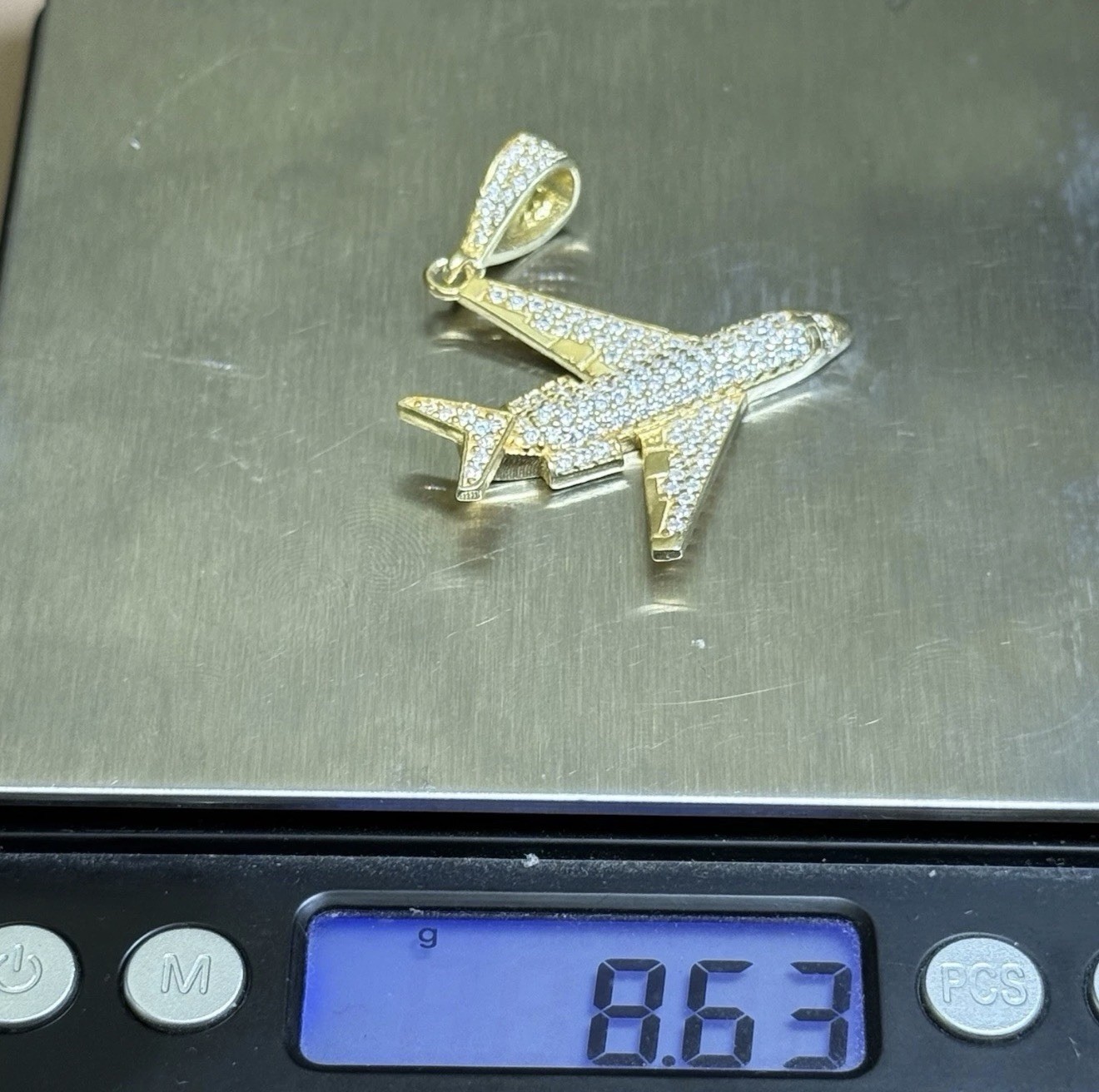 925 Sterling Silver Gold Plated Private Jet Pendant 5.8mm Bail