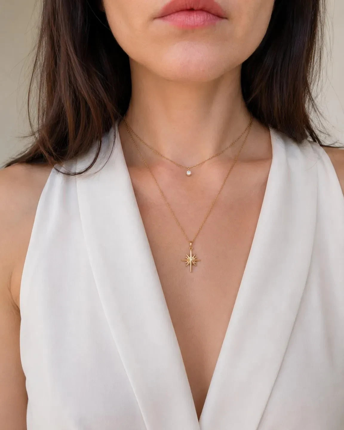 North Star Necklace 18K Gold Plated Non Tarnish Layered Opal Pendant Jewelry