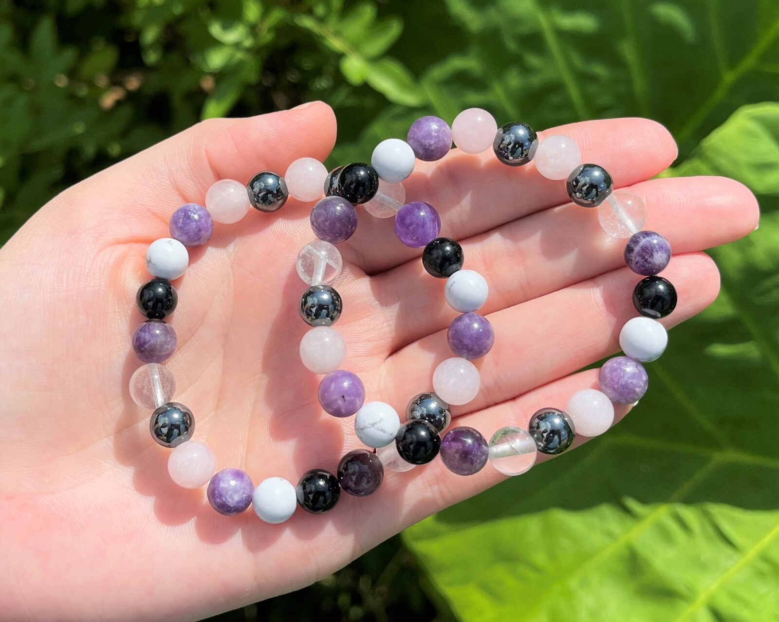 Stress Relief Bracelet: 8 mm Crystal Beads (Amethyst, Rose Quartz, Lepidolite)