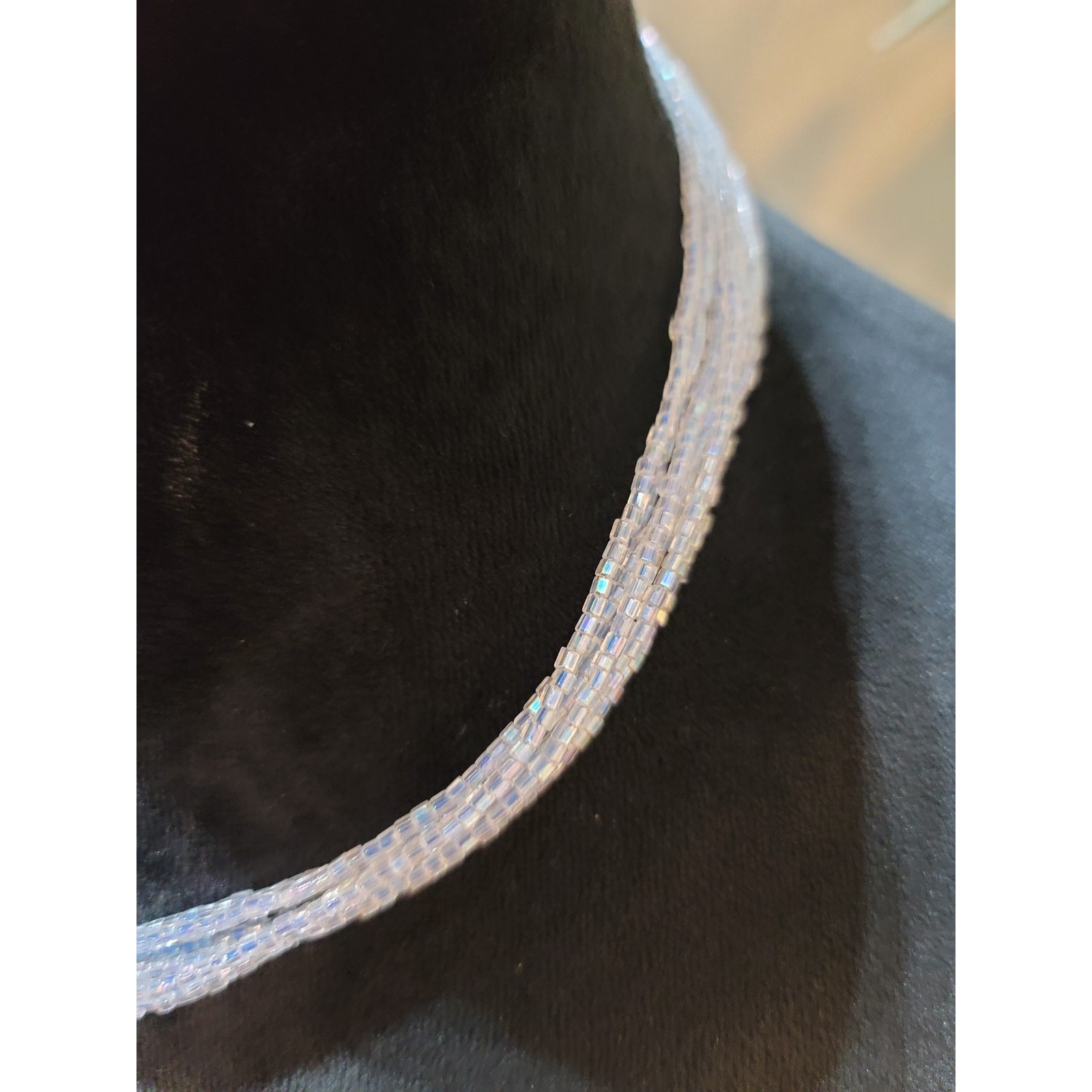 Women’s Multi Strand Beaded Choker Necklace With Blue Pendant Lobster Clasp
