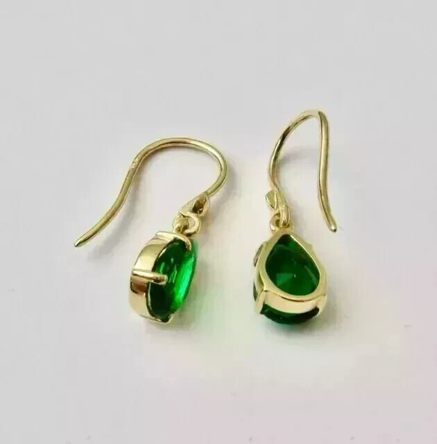 2Ct Pear Cut Simulated Emerald Drop Dangle Earrings 14k Yellow Gold Plated