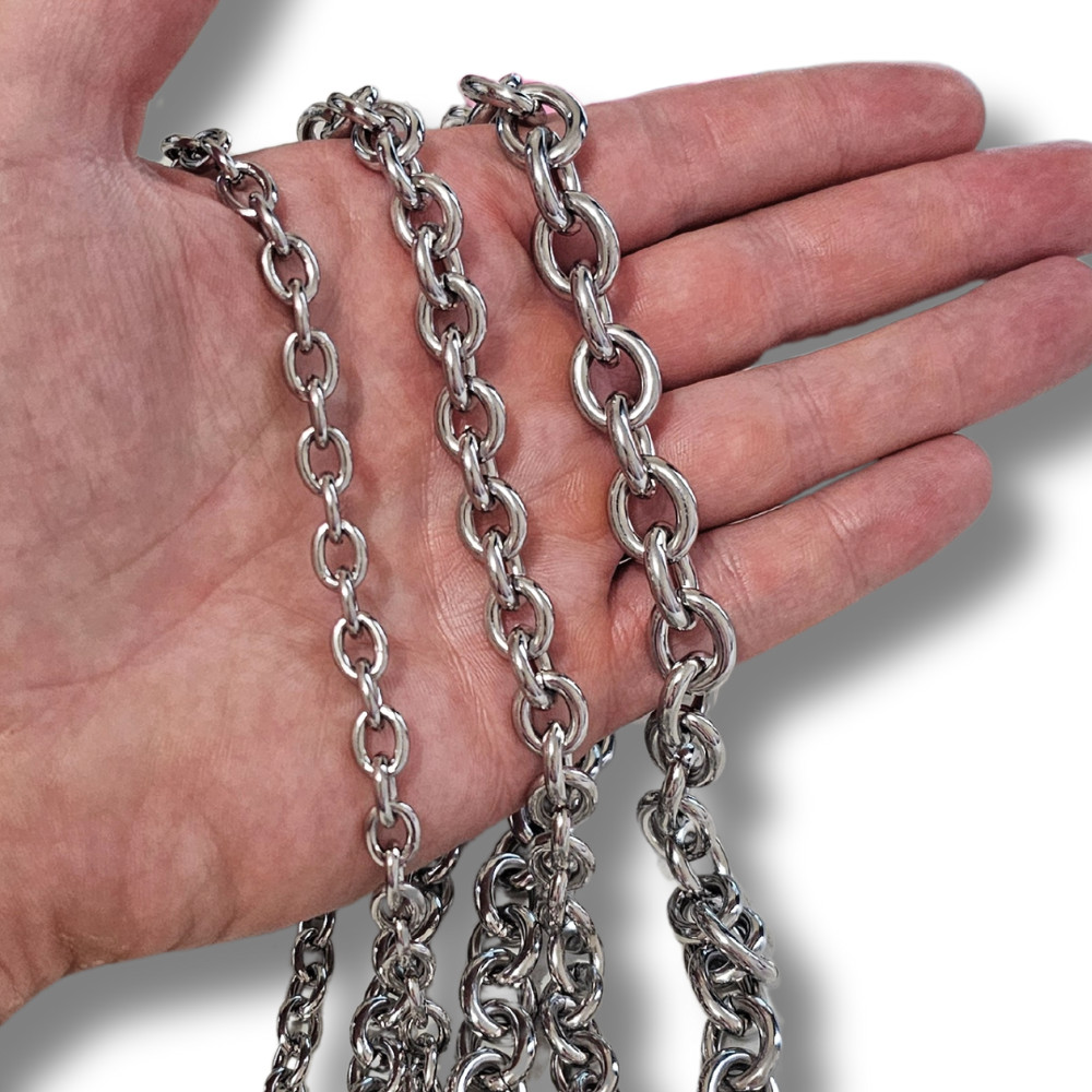 Cable Link Necklace Stainless Steel 7/10/12mm Chain Men’s Women’s Jewelry