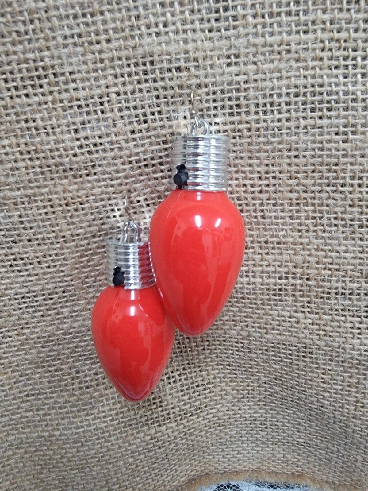 Christmas Bulb Red Earrings Dangle Jewelry Light Up Flashing LED Lights