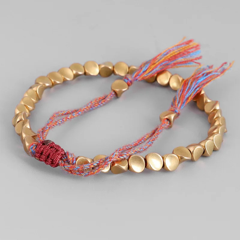Handmade Braided Copper Bead Bracelet Adjustable Lucky Rope Women Wristband