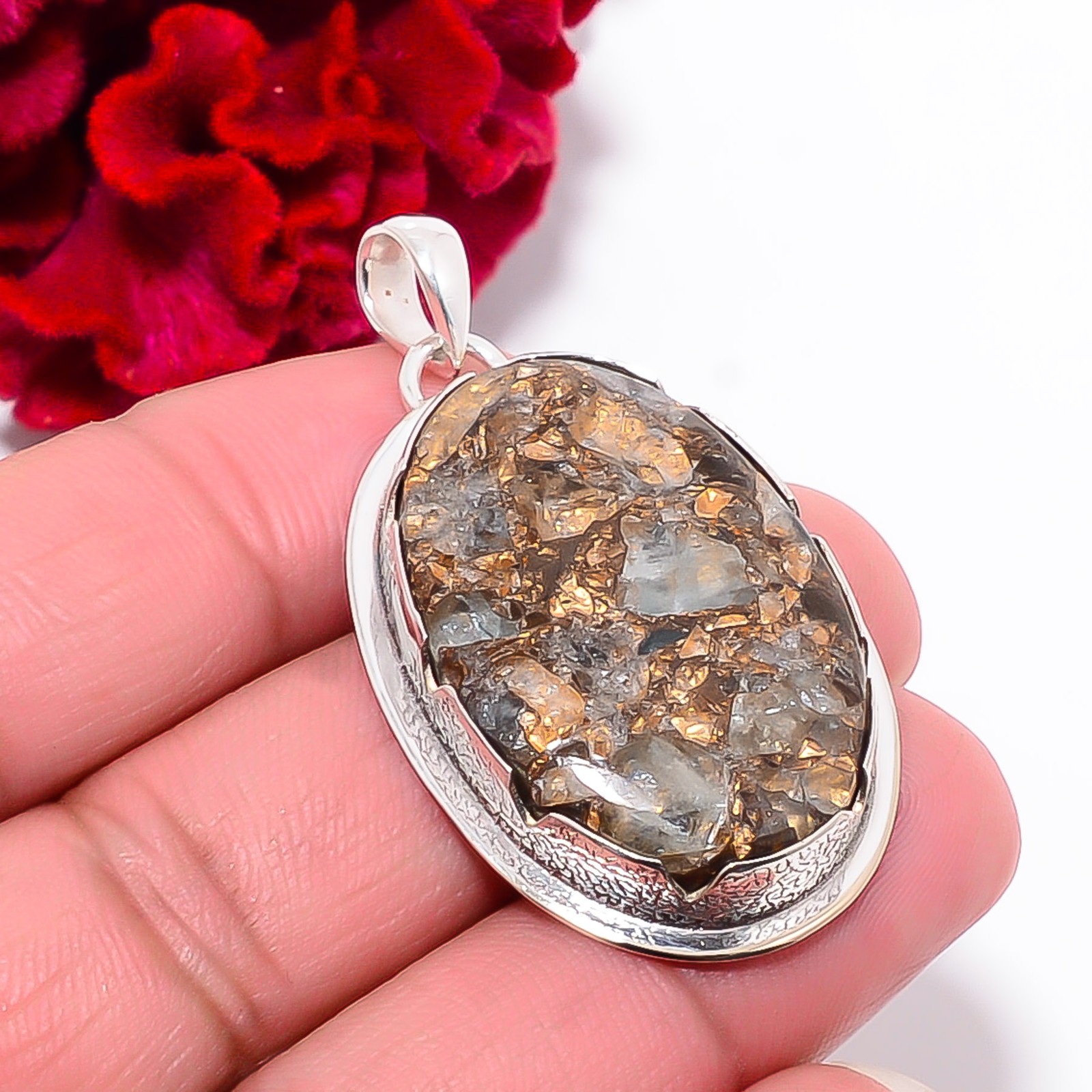 Copper Aquamarine – Brazil Gemstone 925 Sterling Silver Pendant 1.79″ P102055