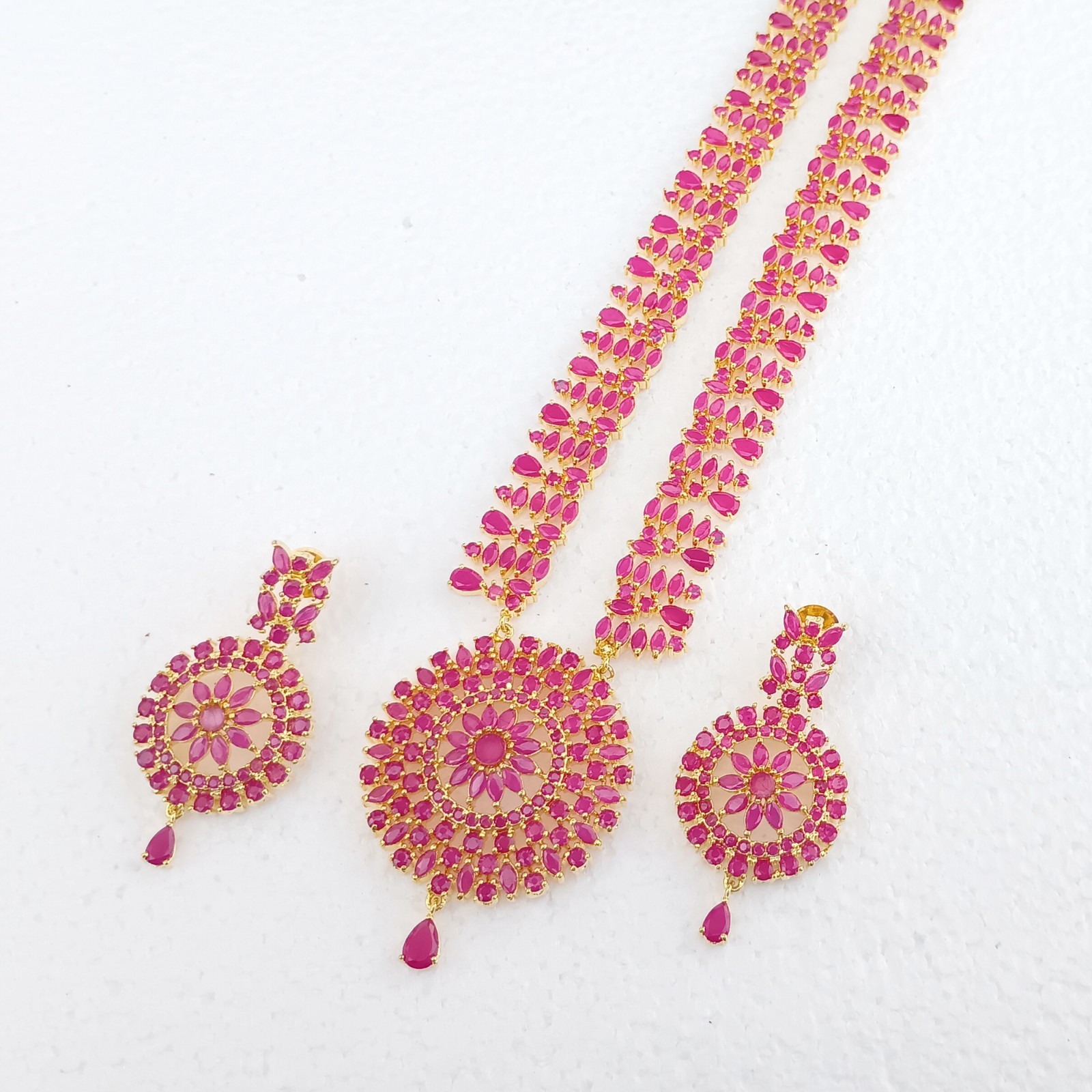 Long Ruby Necklace Set 22K Gold Plated July Birthstone Jewelry Anniversary Gift