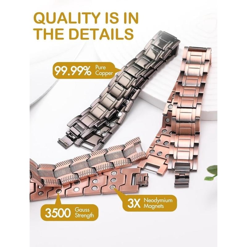 GMOX Men’s Copper Bracelet,3X Strength 99.99% Copper Magnetic Adjustable Length