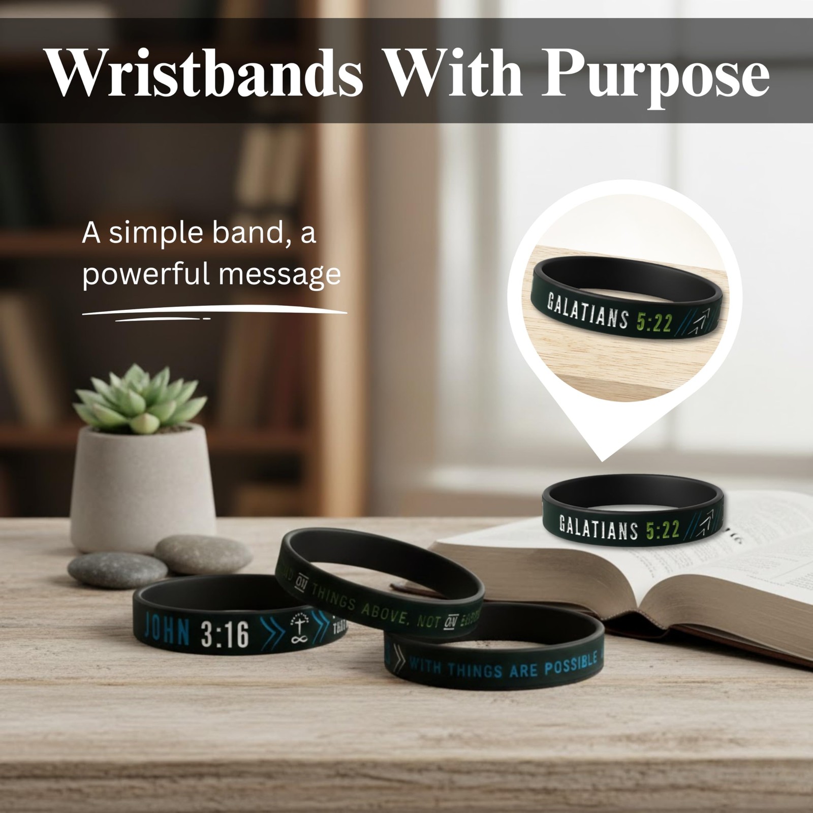 Christian Silicone Wristbands w/Scriptures Set of 4 Unisex Bible Verse Jewel…