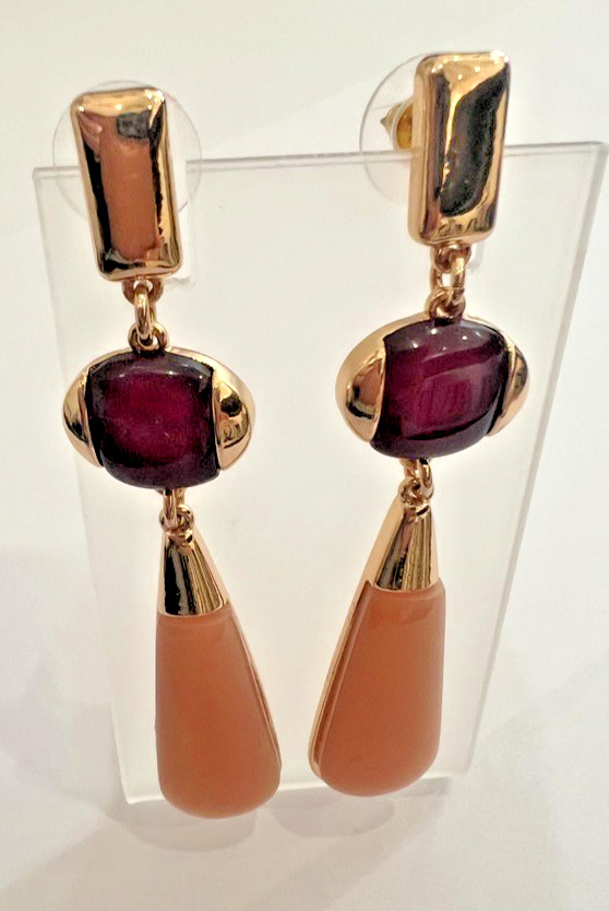 Uncas Int Gold Blush Wine Dangle Earrings Resin Wood Earth Tones Vendor Sample
