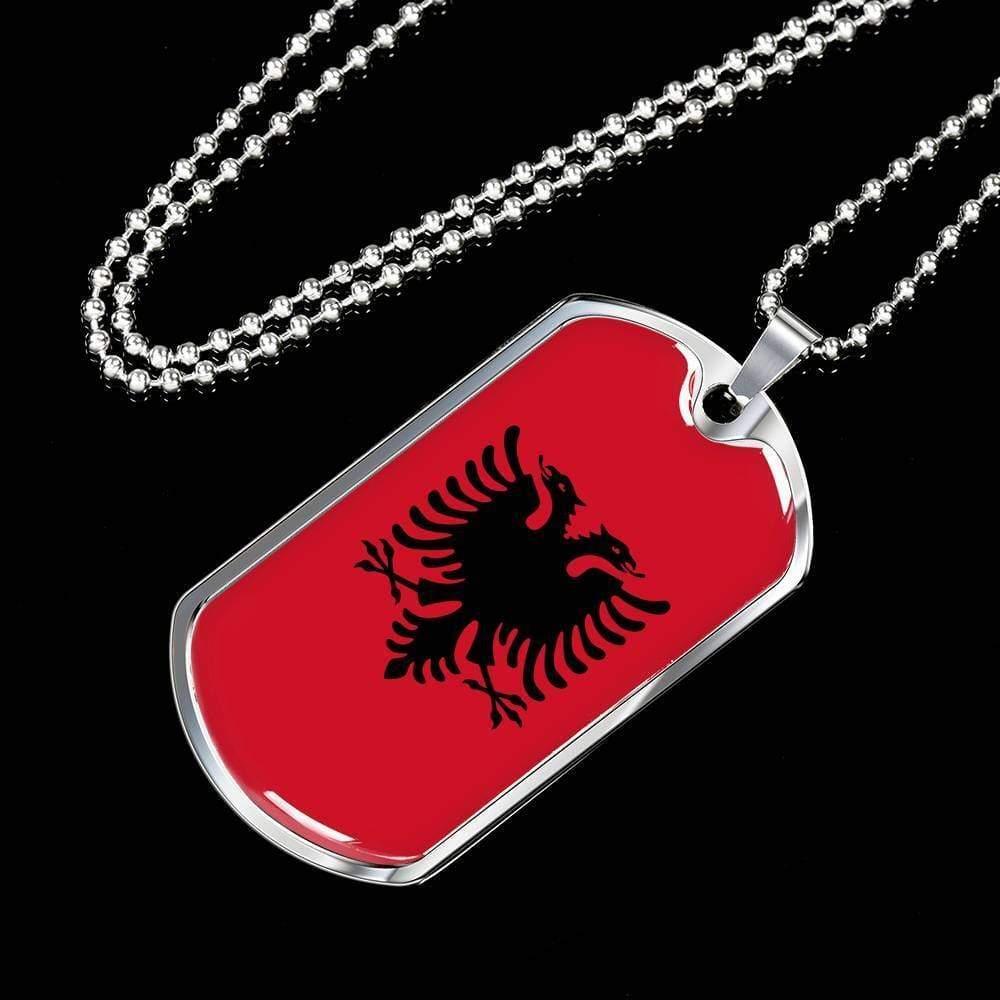 Albania Flag Necklace Stainless Steel or 18k Gold Dog Tag 24″