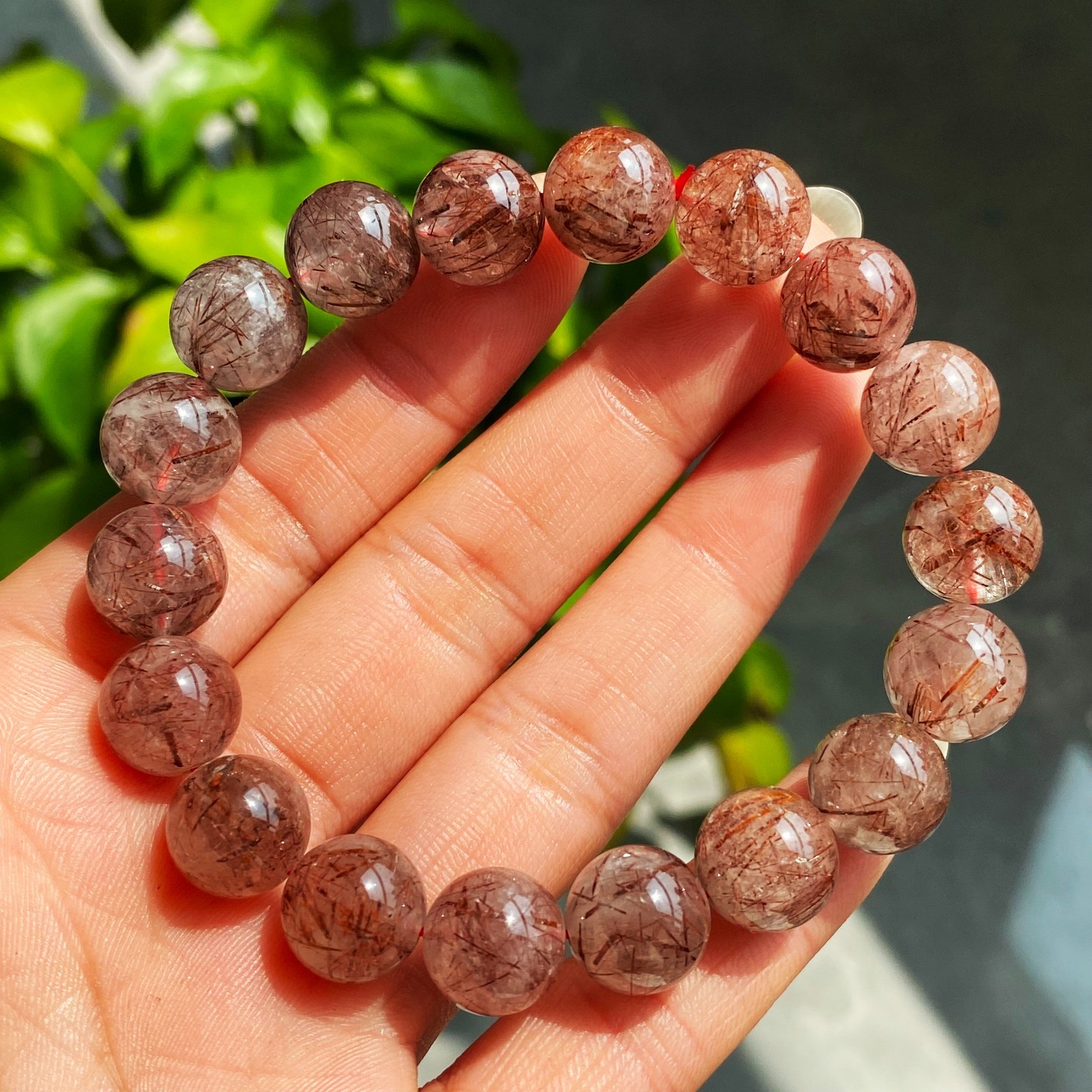 11.3mm Natural Red Rutilated Quartz Crystal Beads Bracelet 2917