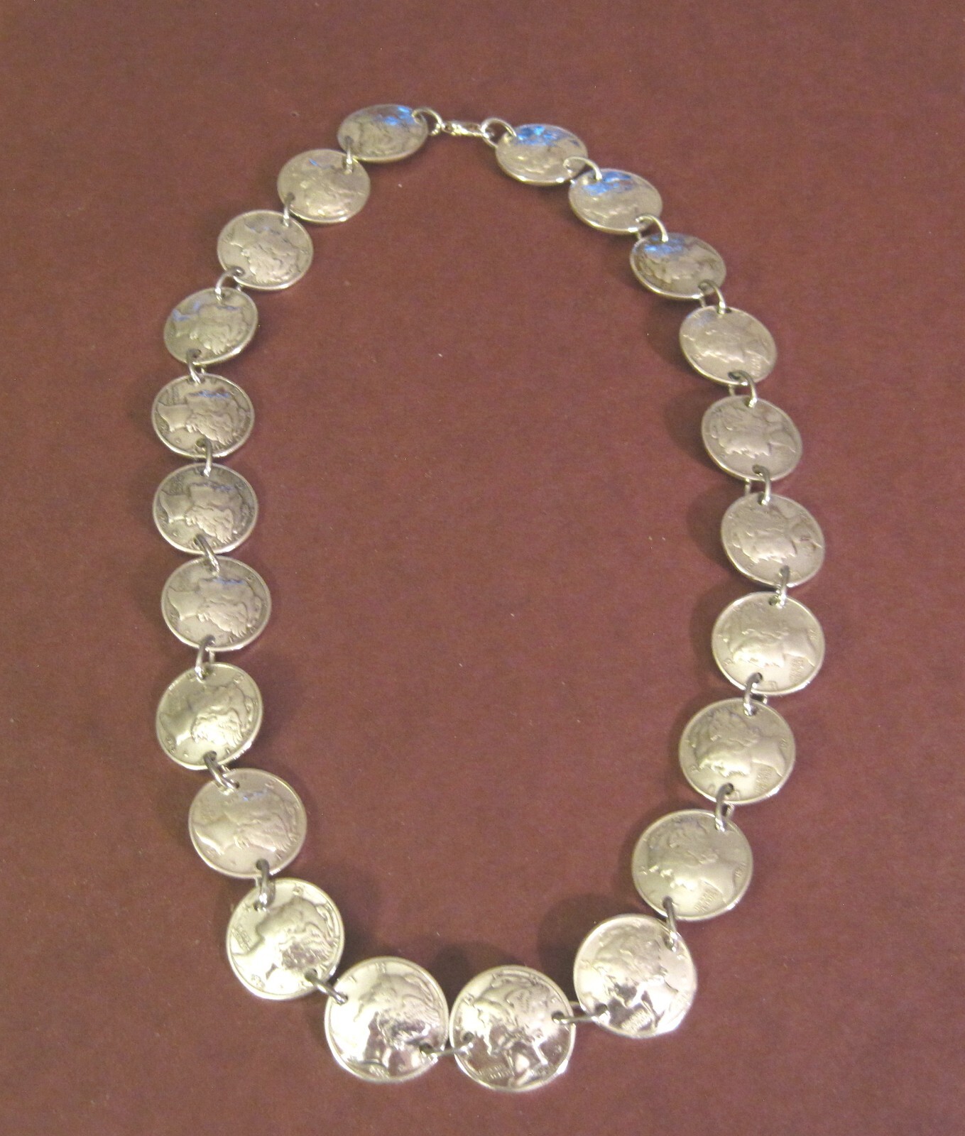 Silver Mercury dime linked necklace~nicely domed- all face-18″-free shipping