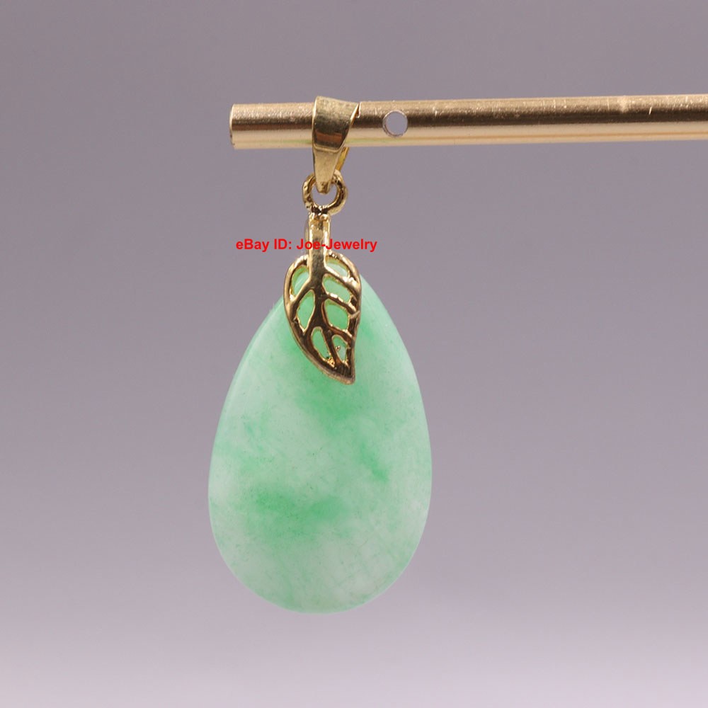 New Arrival Gold Plated Alloy Heated Green Jade Oval Pendant 1.30inch H
