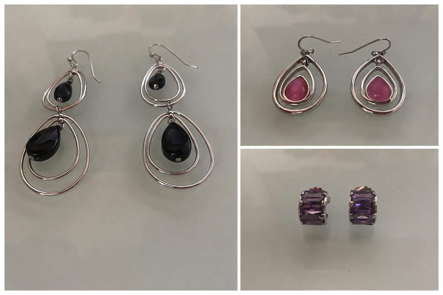 Set of 3 Lia Sophia Earrings- Black, Pink and Purple