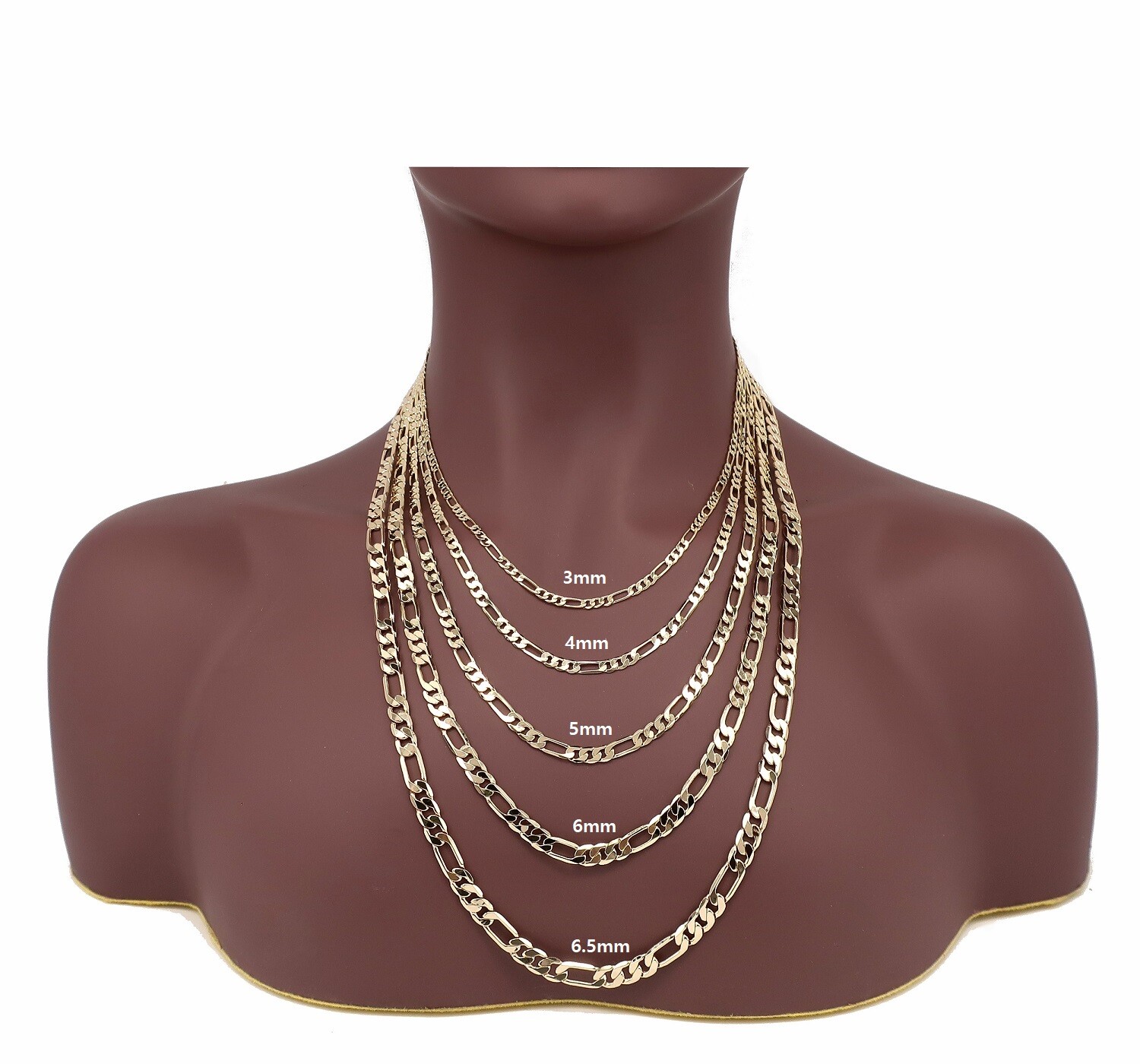 14k Italian Figaro Link Chain Necklace Bracelet 3mm 4mm 5mm 6mm Gold Plated