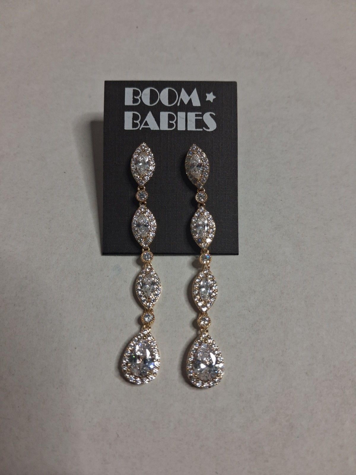 Boom Babies Dangle/Drop Earrings Silver Tone Clear Crystal Teardrop New