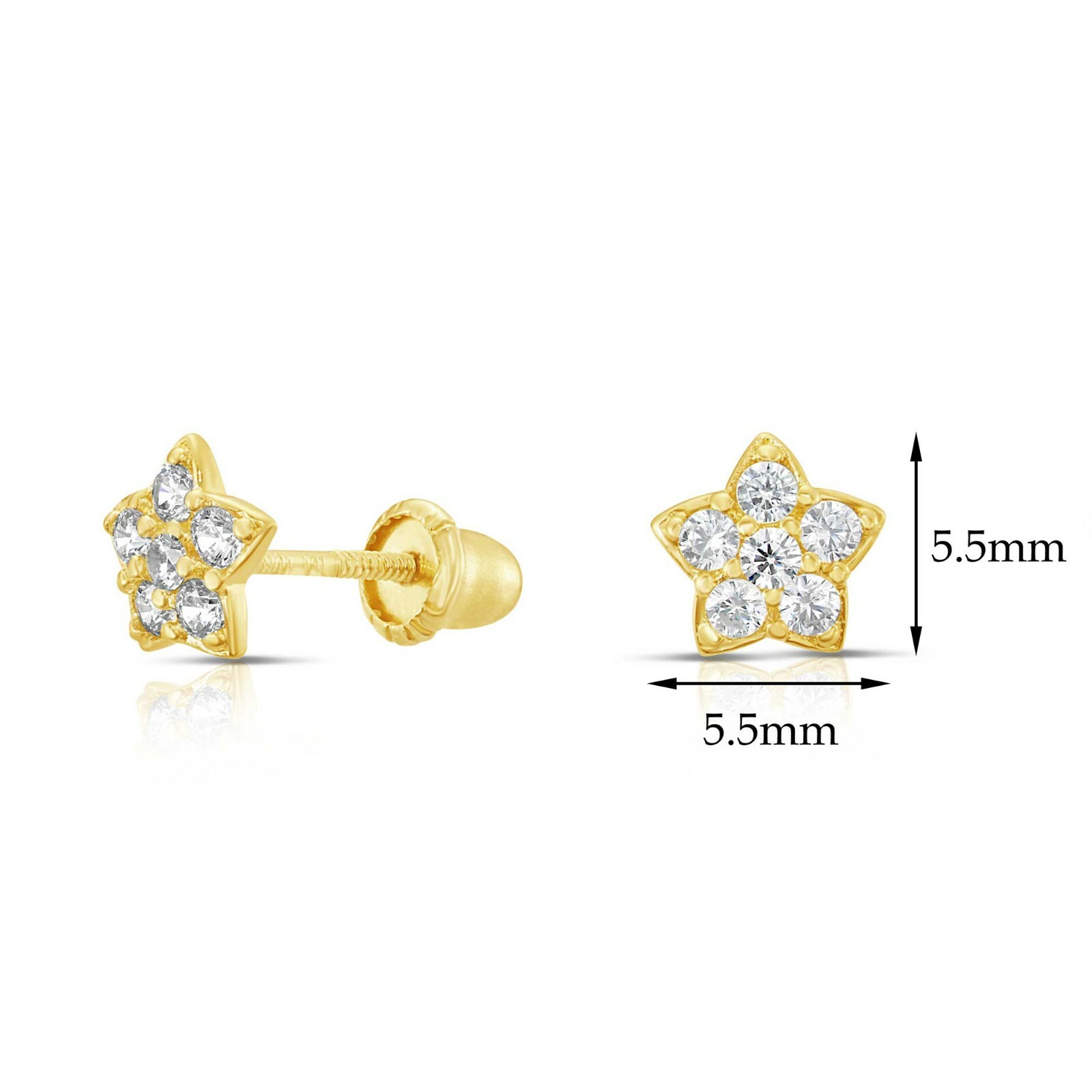 10K Real Solid Yellow Gold Baby Star CZ Sleeper Studs Earrings Screw-back
