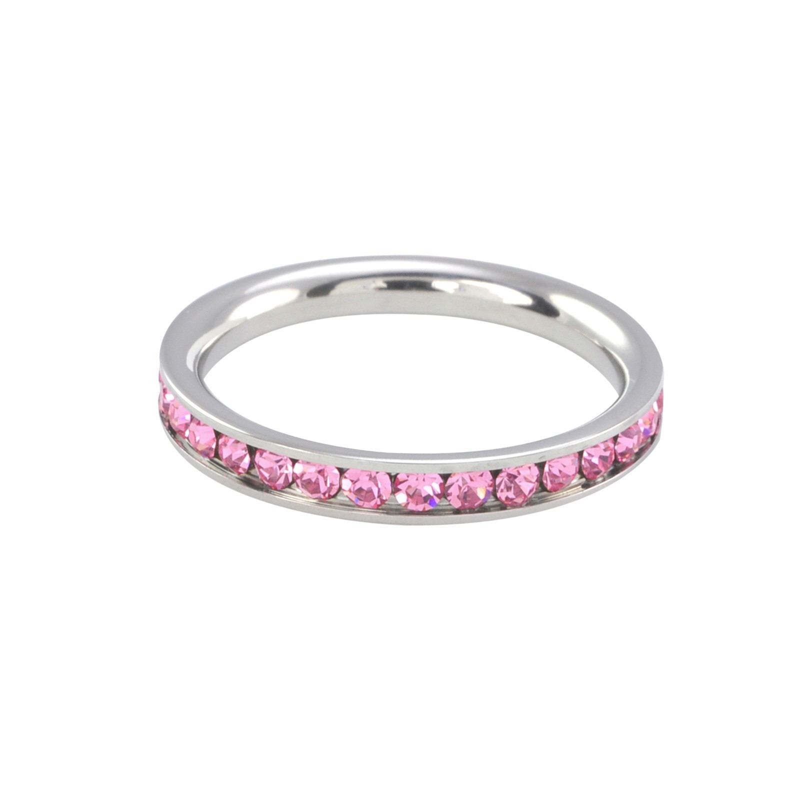 Pink Stainless Steel CZ Ring 4mm Stackable Band Cubic Zirconia Womens and Girls