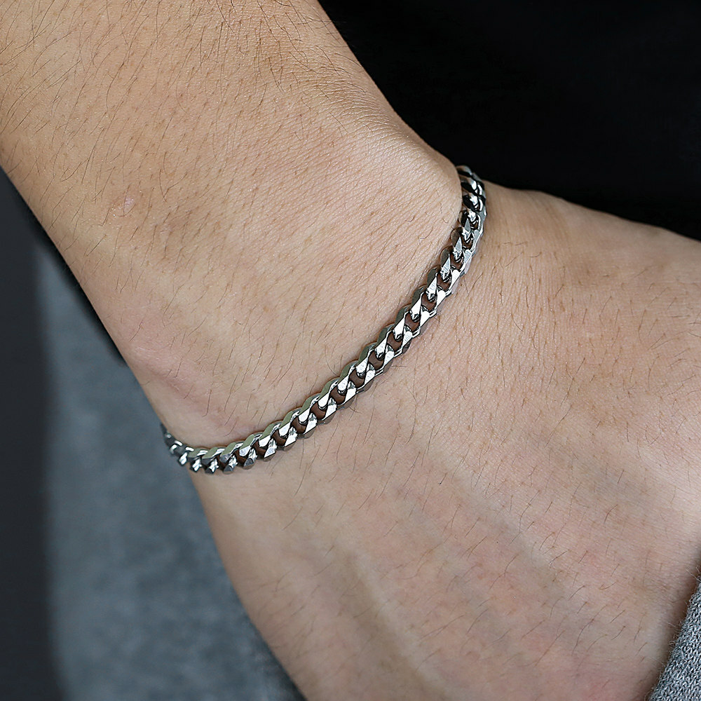 Men’s Thick Silver Stainless Steel Curb Cuban Link Solid Chain Bracelet 10mm USA