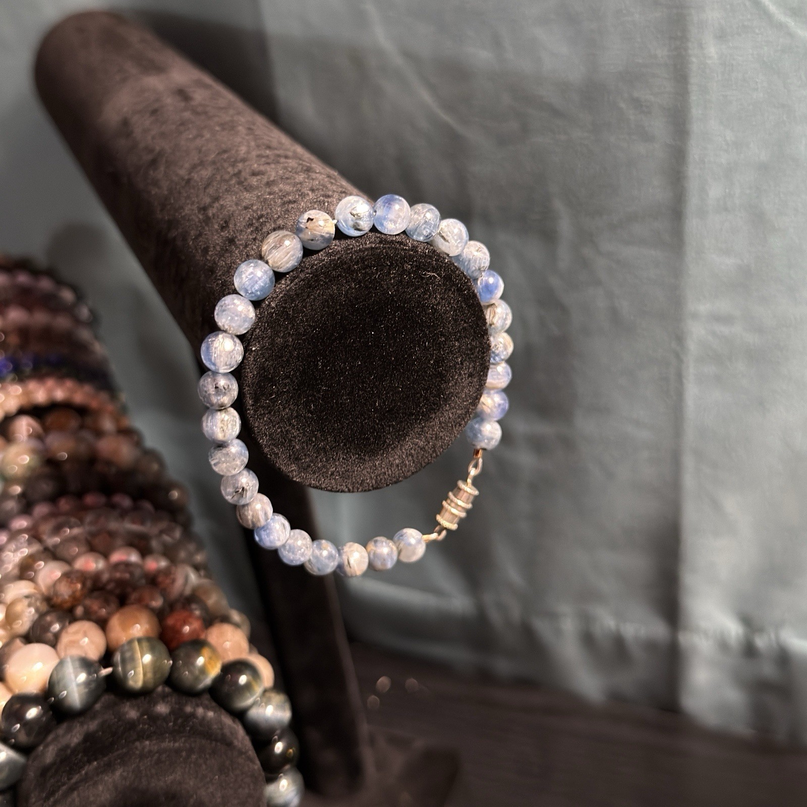 Blue Kyanite Natural Gemstone Bead Bracelet | Smooth Round 7mm