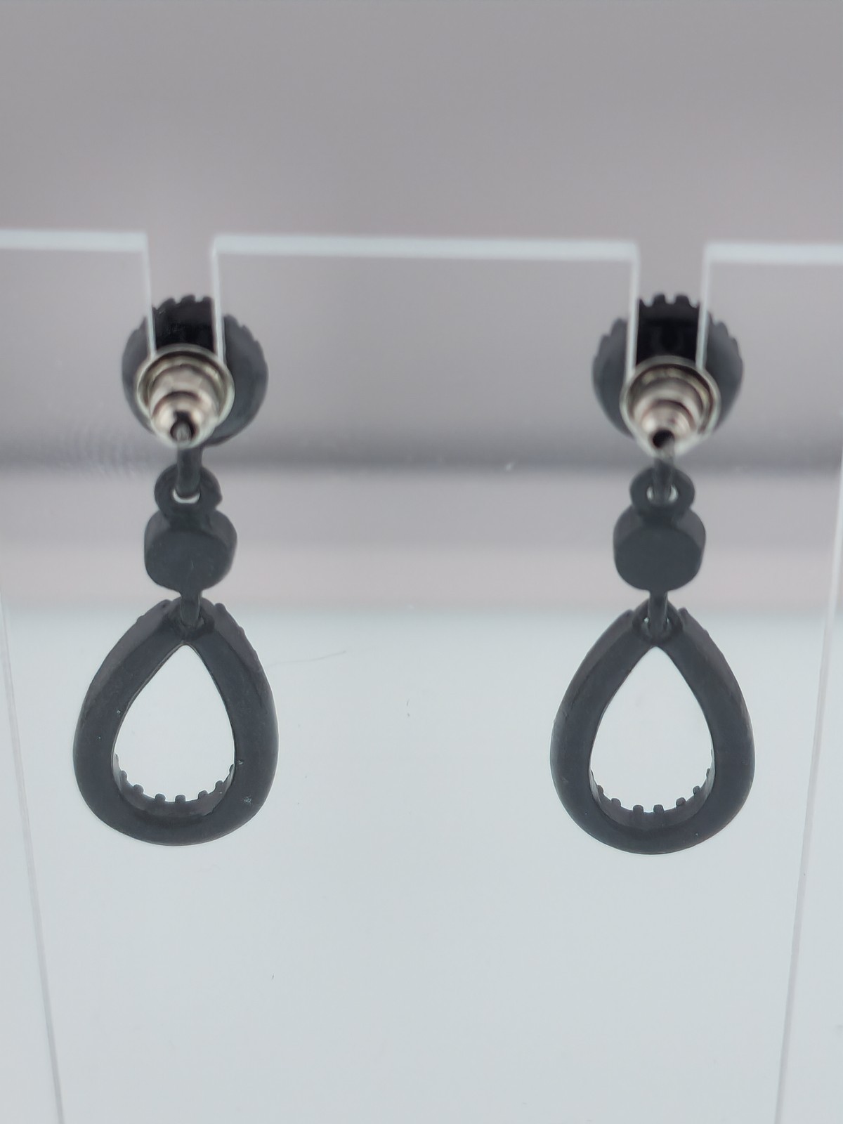 Dangle Drop Black Stone Post Back Earrings