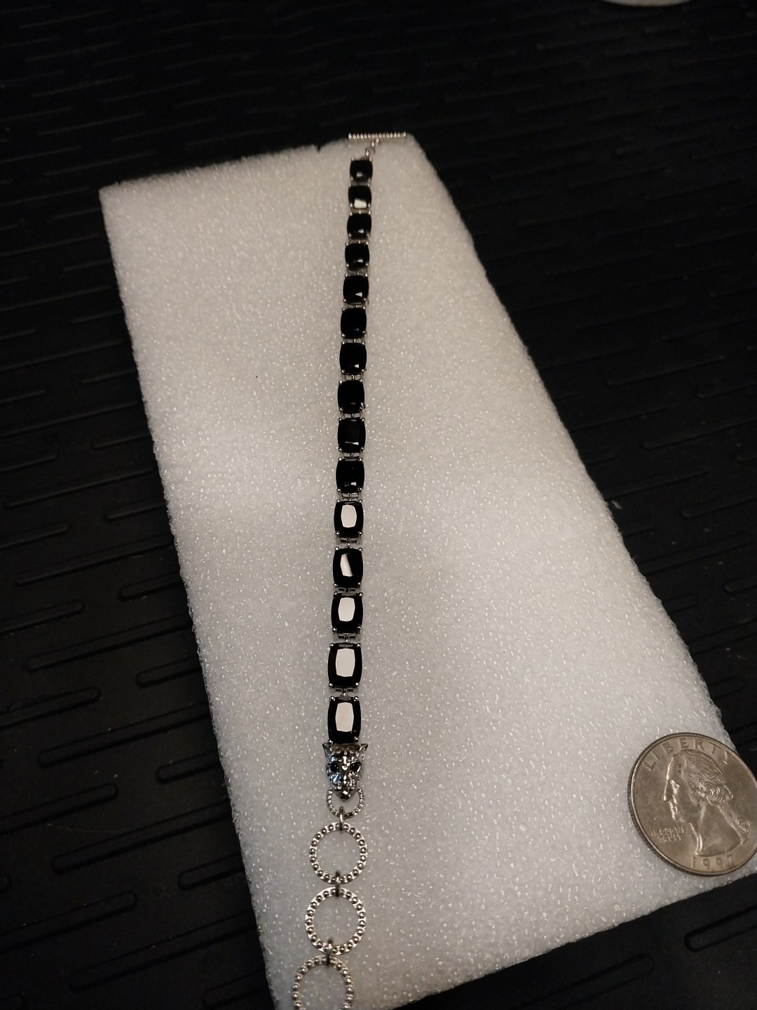 Karis Thai Black Spinel Panther Bracelet in Platinum Bond (6.50-8.0In) 37.40