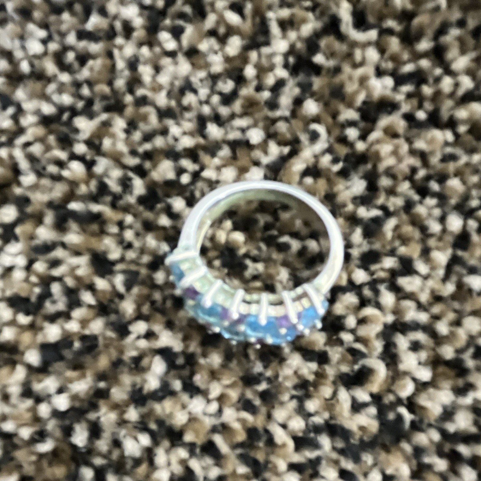 Silver Tone Band Ring Size 6.5 Square Blue Purple Amethyst Stone