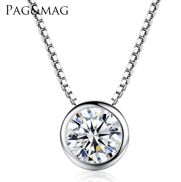S925 Sterling Silver Dainty Bezel CZ Solitaire Pendant Necklace 16″ Chain PE56