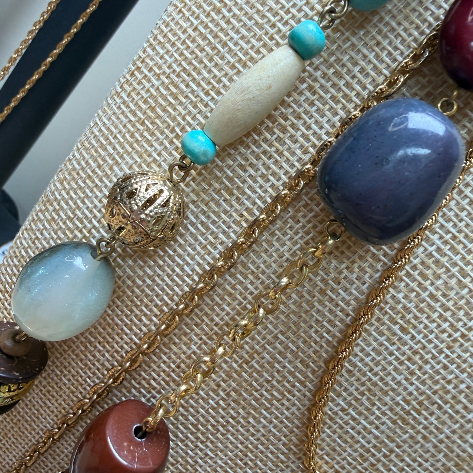 Boho Eclectic Chunky Multi-Strand Beaded Statement Necklaces Set of 3