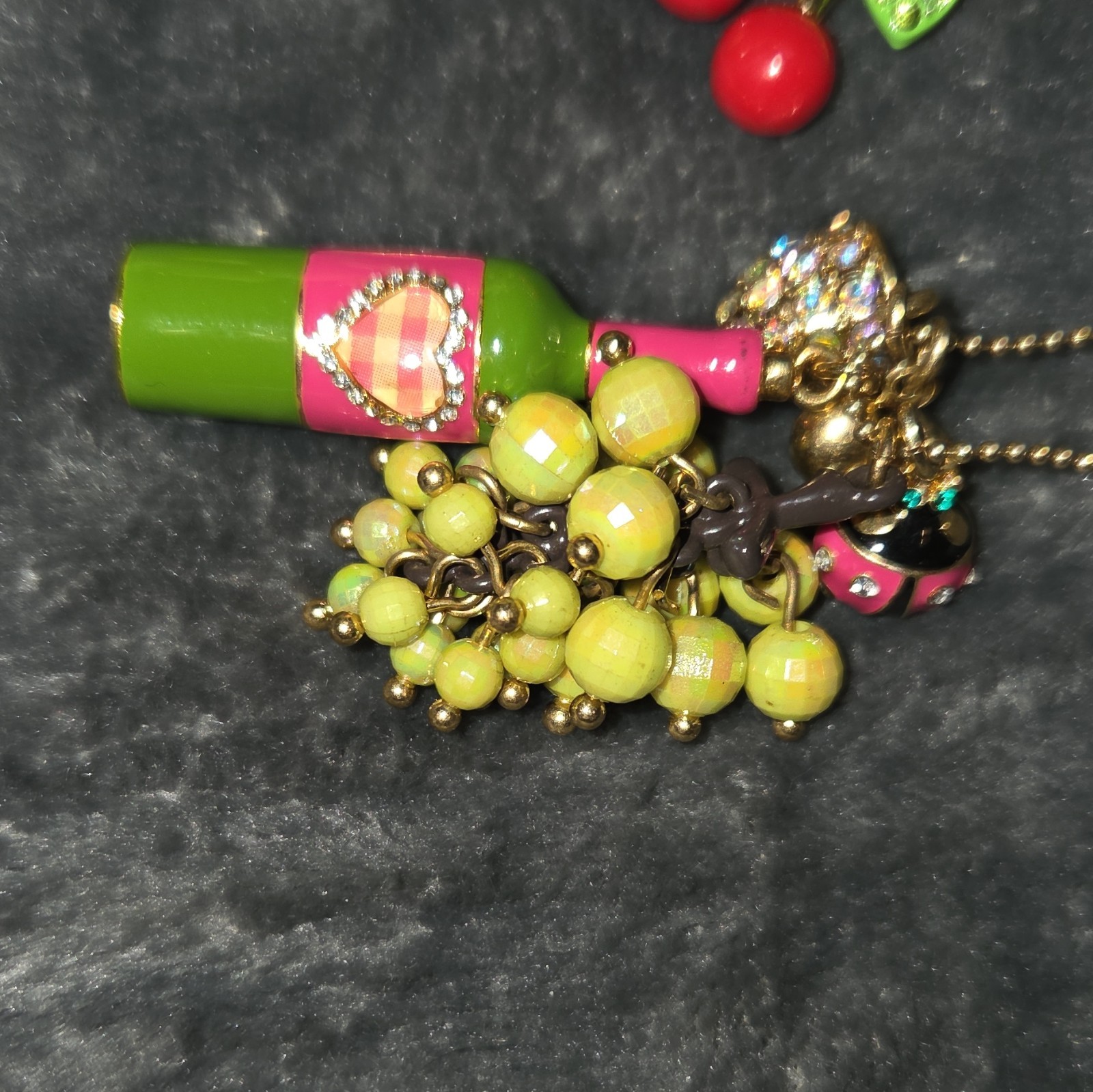 2 Gold Tone Fruit Charm Pendant Necklace Crystal Beads Ball/Bead Chain Lobster