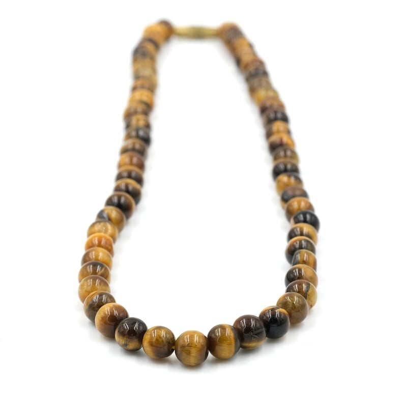 Genuine Tiger’s Eye Smooth Round Gemstone Beaded Self Confidence Necklaces 24”