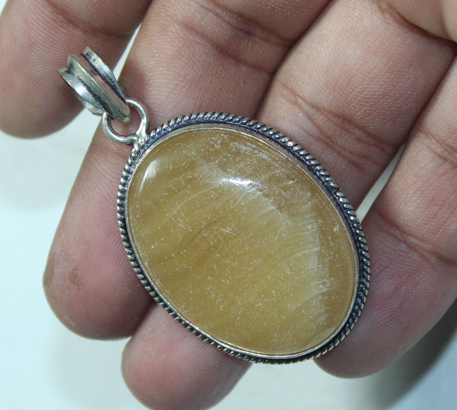 Yellow Calcite Oval Shape Handmade Gemstone Pendant Jewelry Pendant Size 1.5 In