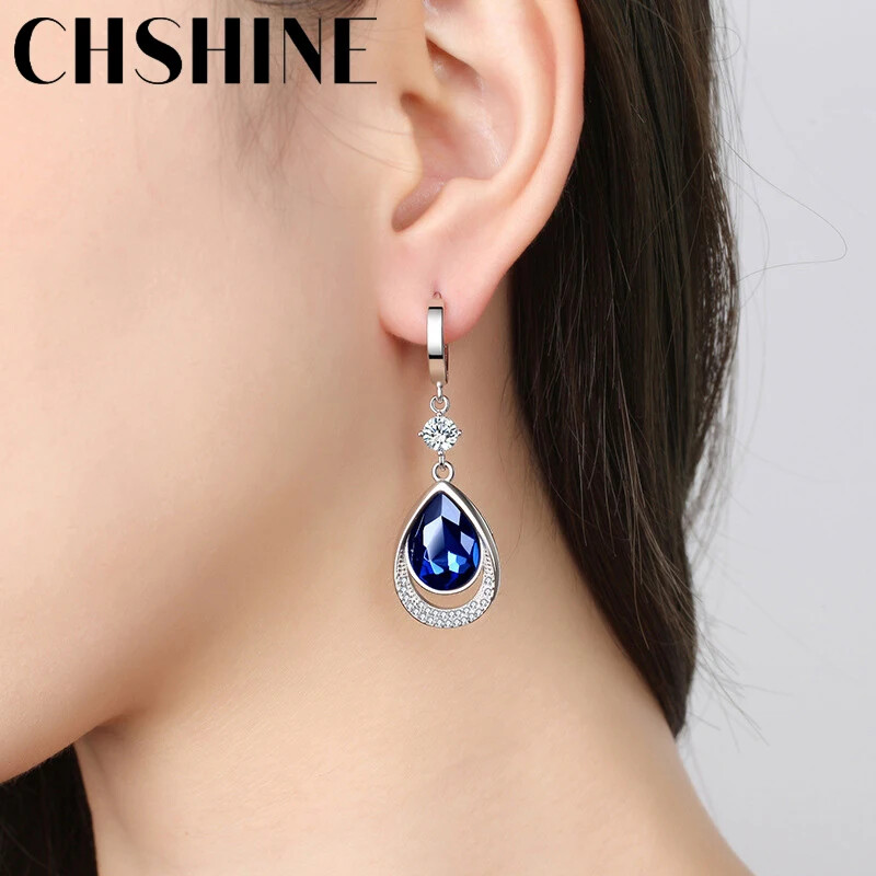CHSHINE 925 Sterling Silver Water Drop Sapphire Earrings Fashion Charm Jewelry