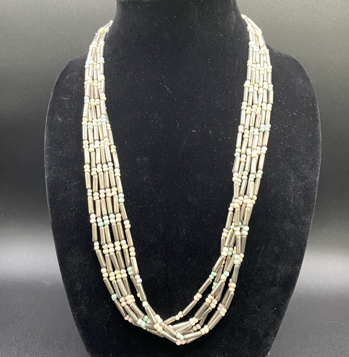 Silver Tone Metal & Plastic Beaded Necklace