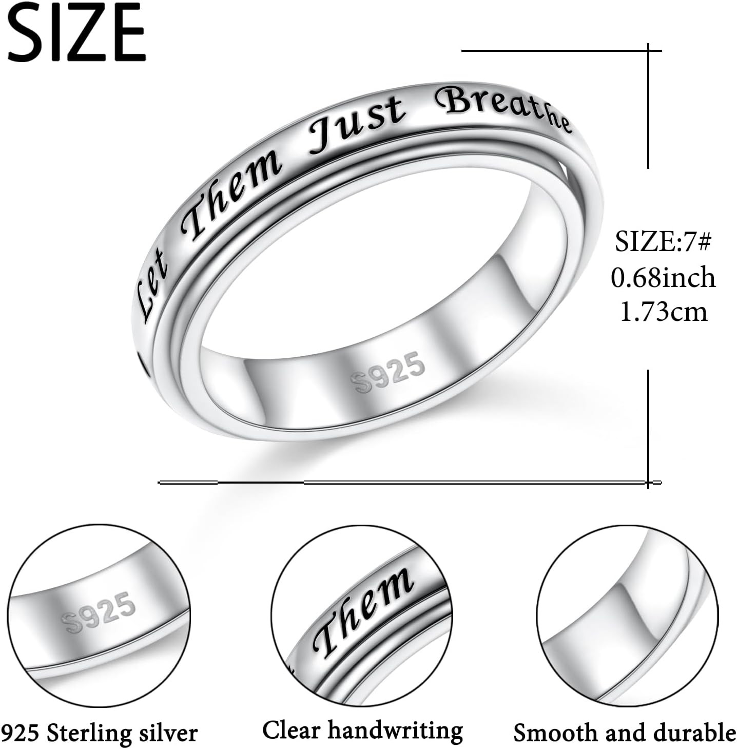 Let Them Spinner Ring 925 Sterling Silver Anxiety Relieve Rings for Women Boredo