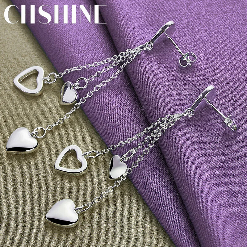 CHSHINE 925 Sterling Silver Solid/Hollow Heart Earrings Fashion Charm Jewelry