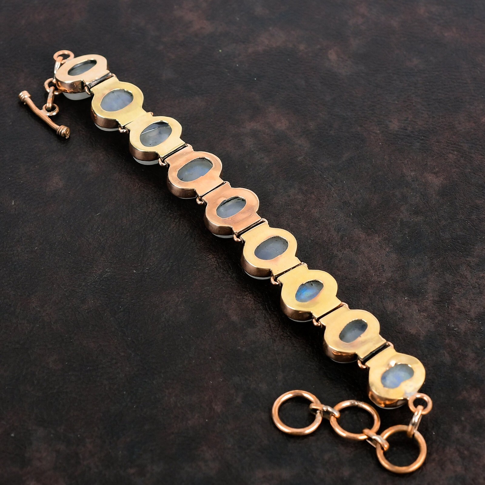 Rainbow Moonstone Adjustable Bracelet Handcrafted Copper Valentine Gift 6.0″