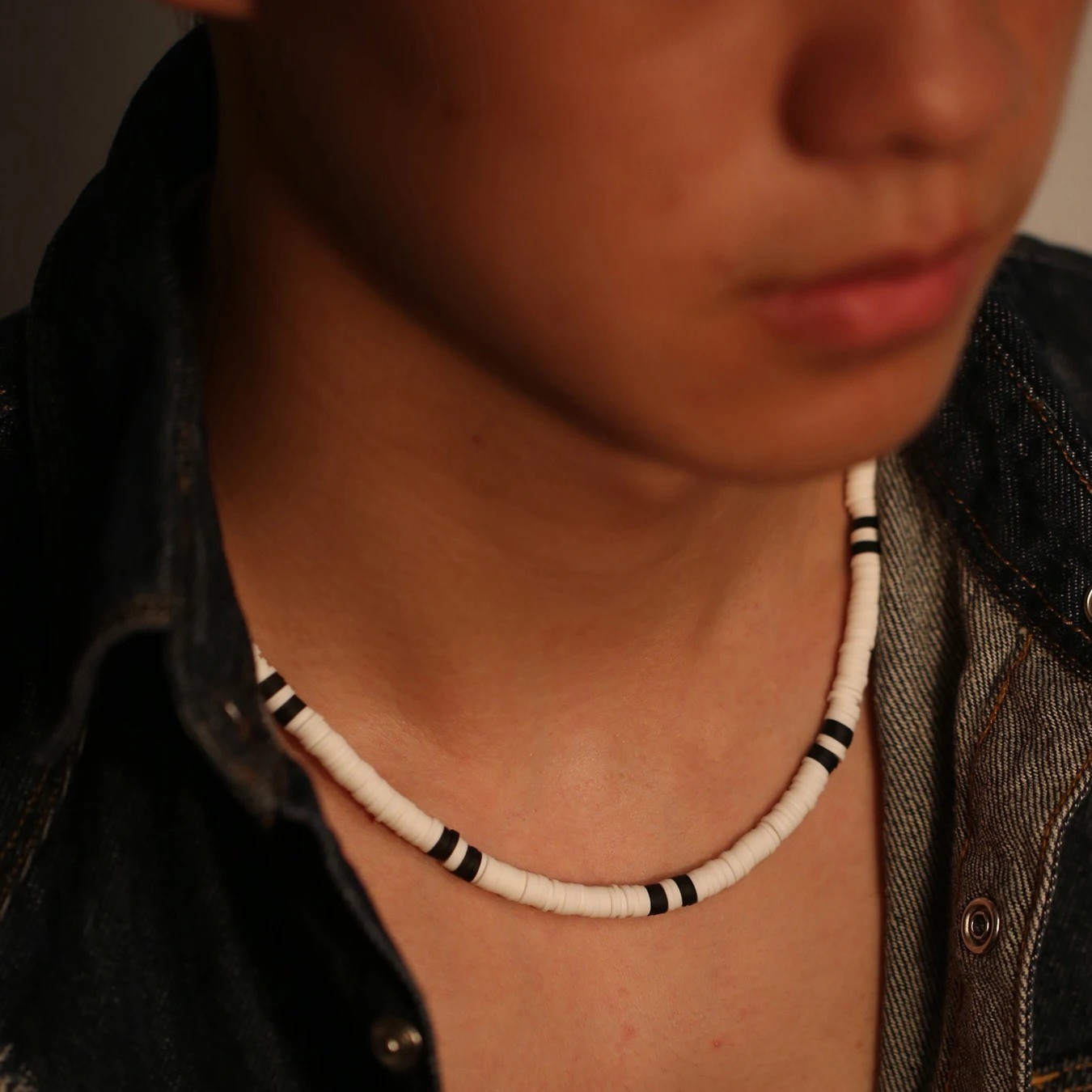 Bohemia Polymer Beads Necklace for Men Women Black White Collar Jewelry