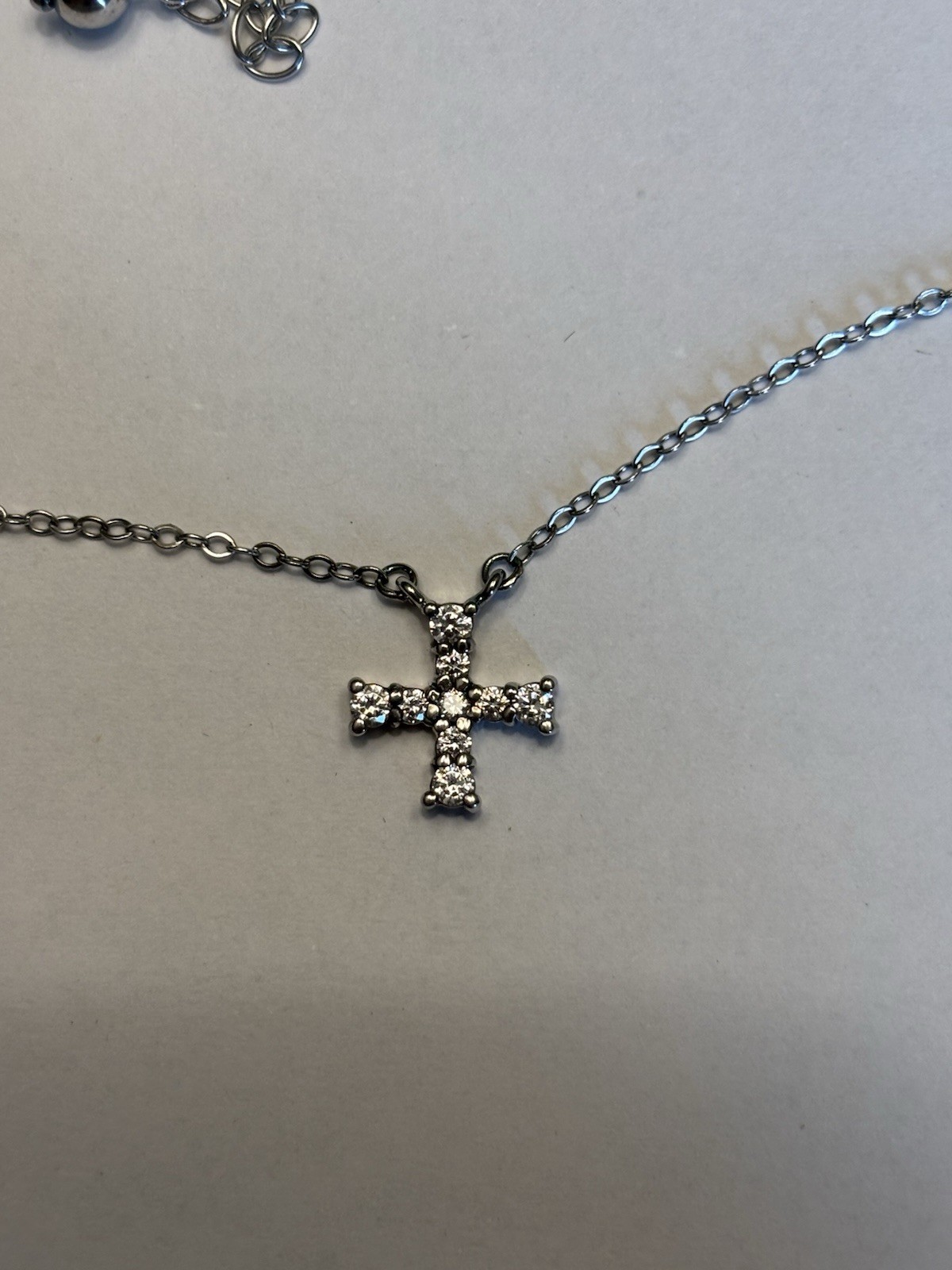 ABSOLUTE Sterling Silver CZ Cross Pendant and Necklace, Adjustable 16-18in