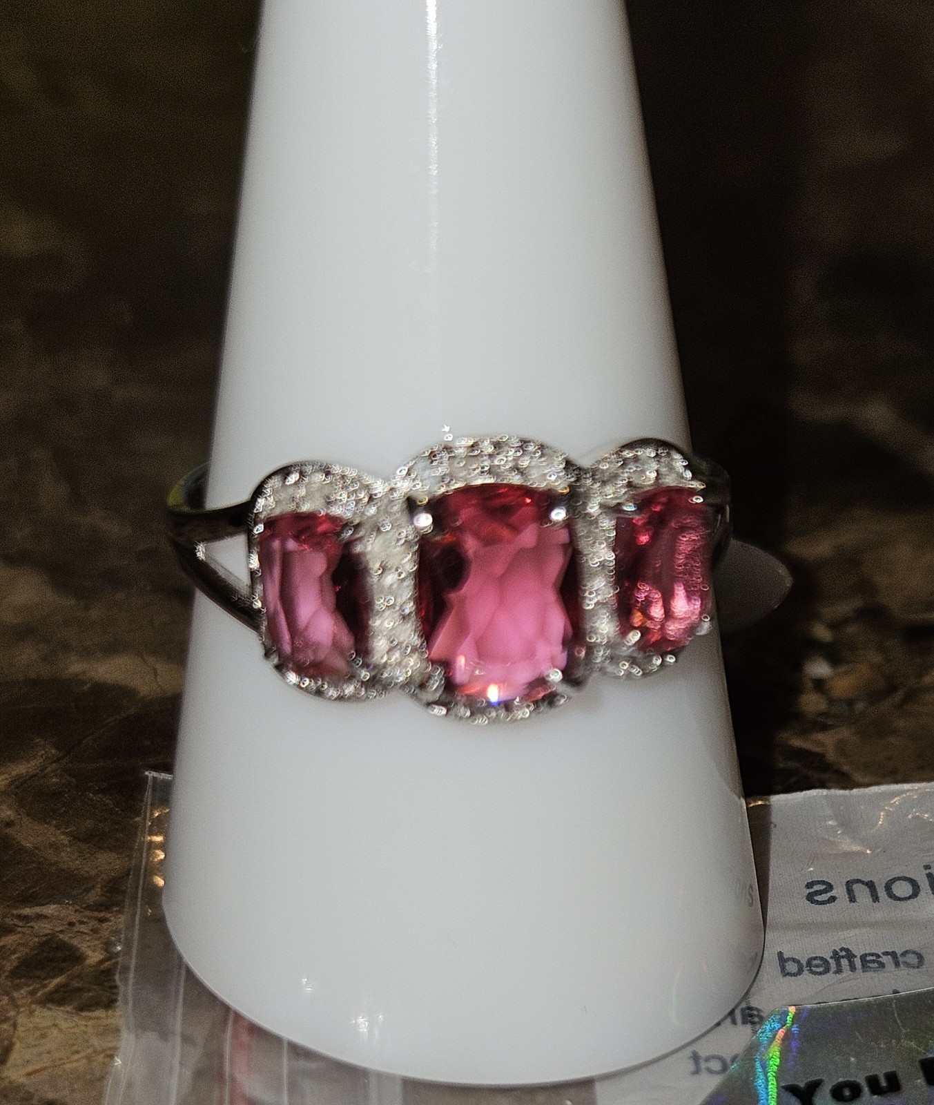 Bomb Party You Revealed Diamonds Ring Size 10 Pink Topaz & Diamonds On Sterling