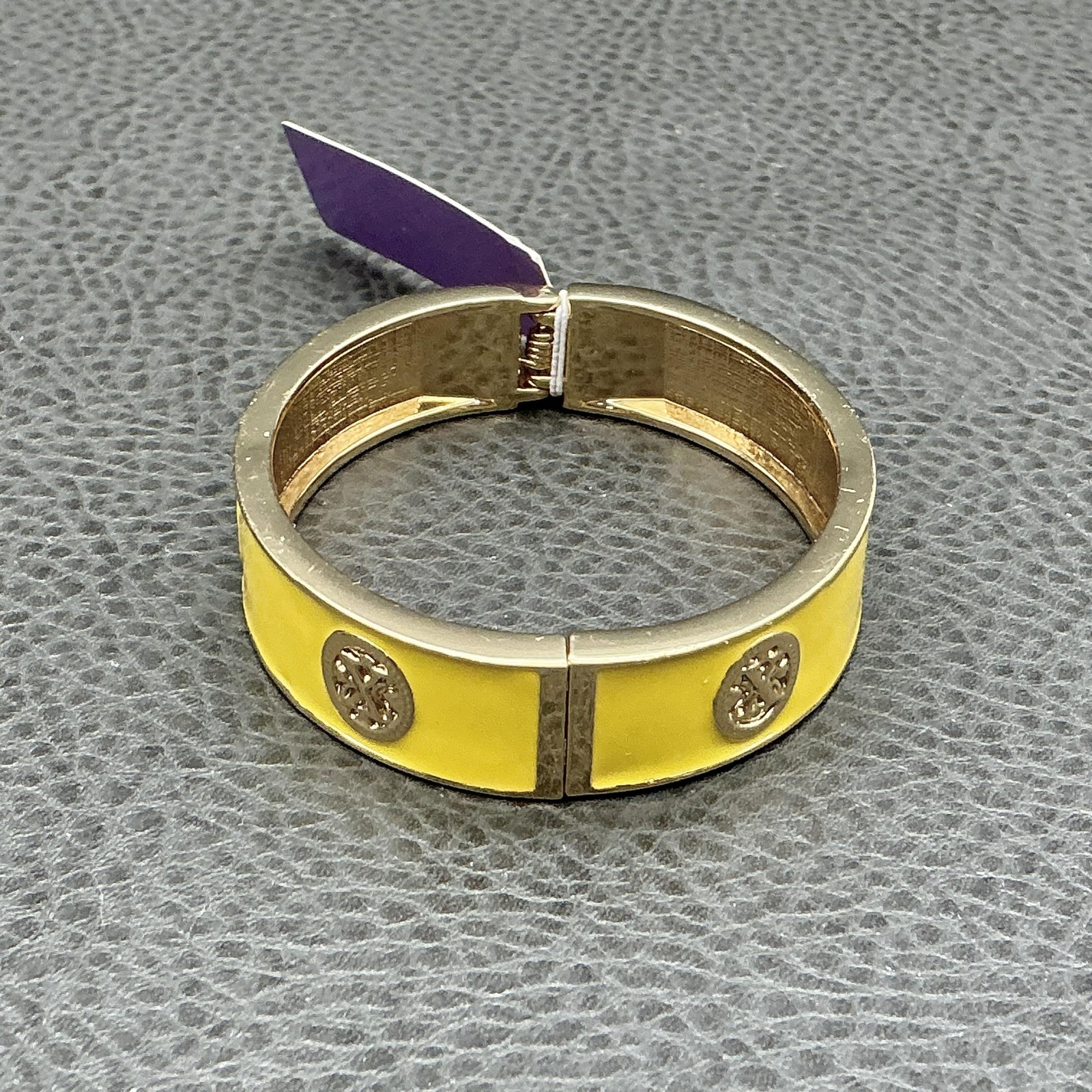 LVK Bracelet Yellow Enamel Bangle Coin Medallion Womens 7 Inch Fashion Jewelry