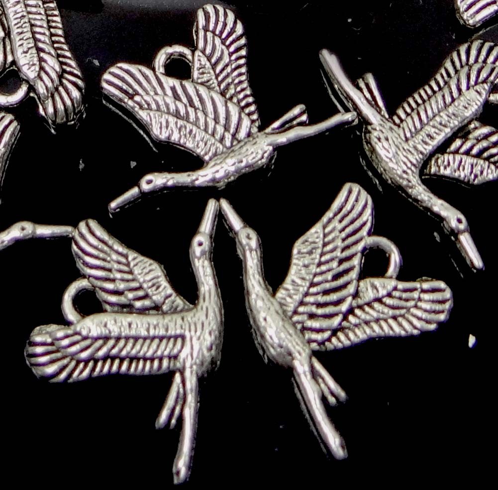 10 Goose Charms Antique Silver Pewter Crane Bird Charm 21x15mm