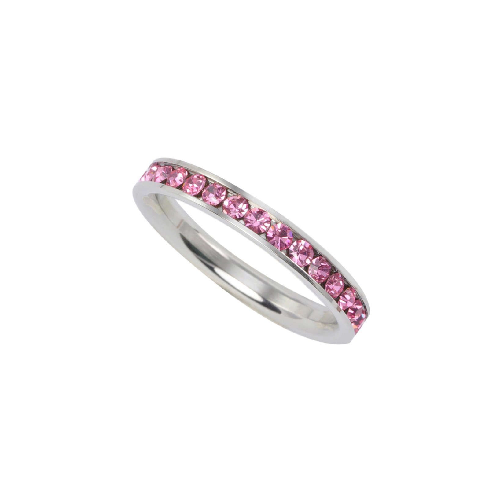 Pink Stainless Steel CZ Ring 4mm Stackable Band Cubic Zirconia Womens and Girls