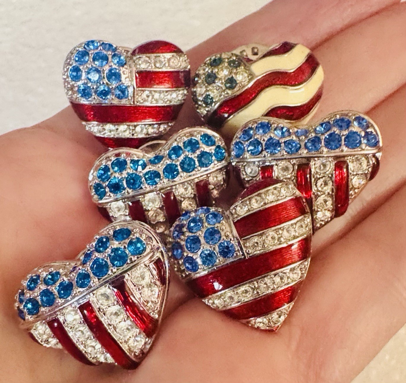 Signed Swan Swarovski LC Christopher Radko Lapel Pin LOT (6 Pins) Patriotic USA