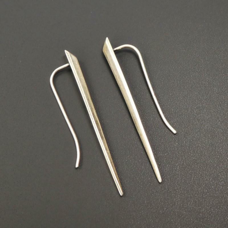 Handmade Sterling Silver Long Pointed 3D Spike Earrings Ear Crawler Climbers